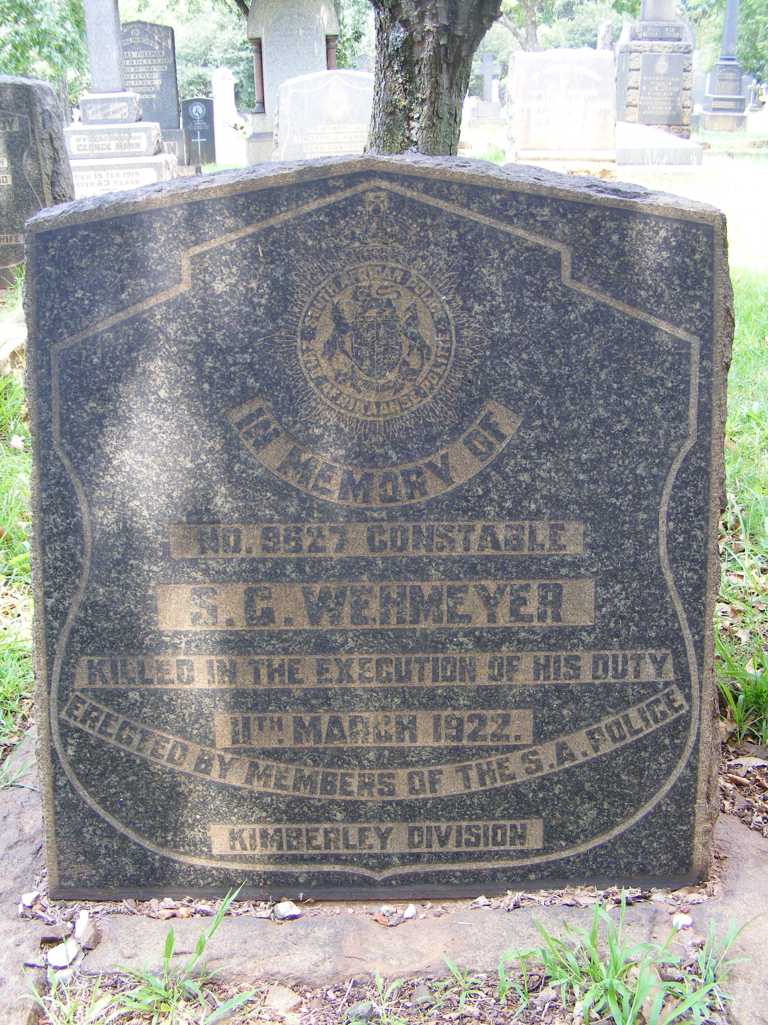 Photo from /search/photos/South Africa/Gauteng/JOHANNESBURG (BRAAMFONTEIN) CEMETERY/wehmeyer_sg.JPG